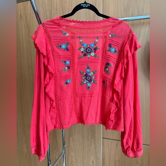 Free People Tops - NWOT Free People Embroidered Red Women's Top in Size M